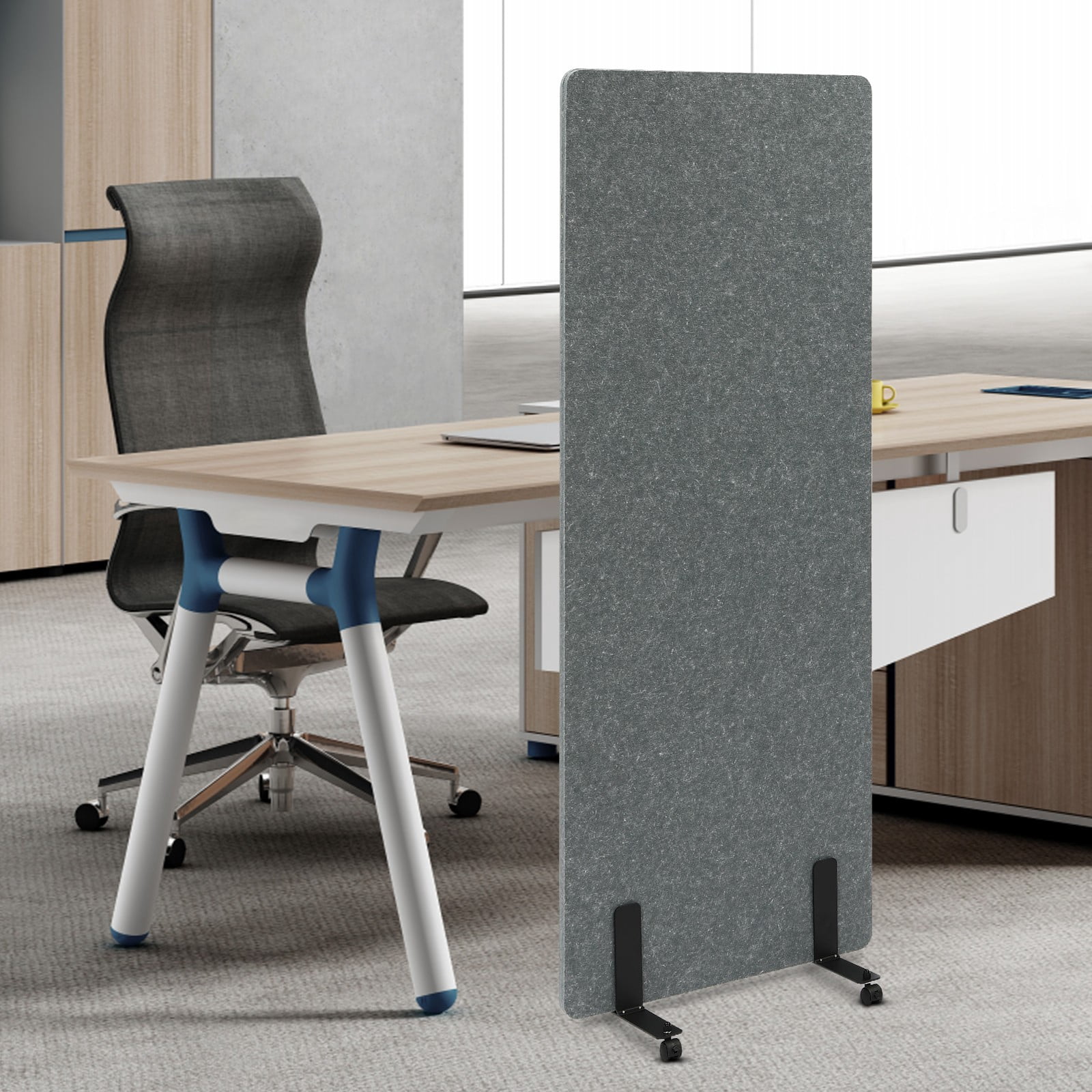 24*66 Modern Light Gray Office Partition Room Divider Privacy Protection Divider Screen w/ wheels