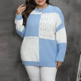 thumbnail image 2 of Plus Size Women Sweaters Crewneck Color Block Blue and White Pullover Long Sleeve Knit Loose Casual Winter Tops (XL, Blue), 2 of 7