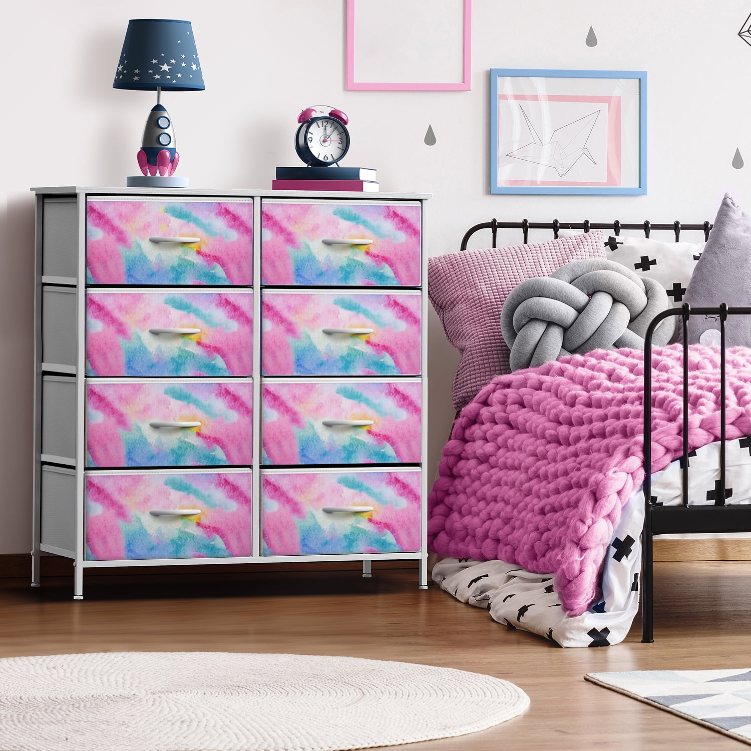 Sorbus Kids 8-Drawer Dresser Storage Tower, Steel Frame, Wood Top, Watercolor