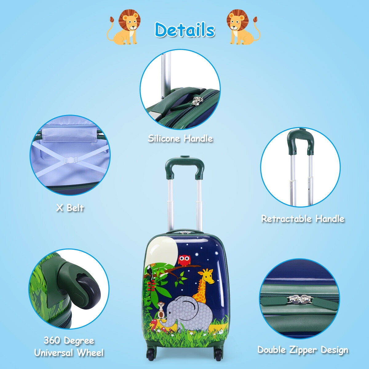 Costway 2Pcs 12'' 16'' Kids Luggage Set Suitcase Backpack School Travel Trolley ABS