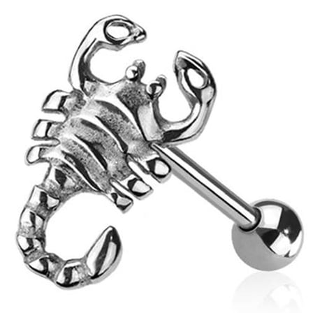 Body Accentz Surgical Steel Scorpion Tongue Barbell, 14GA, 5/8 inch Length, 5mm Ball, Silver
