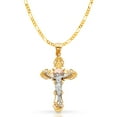 thumbnail image 2 of 14K Two Tone Gold Jesus Crucifix Cross Pendant with 3.9mm Figaro 3+1 Chain Chain Necklace - 20", 2 of 7