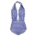thumbnail image 2 of Traje de Baño Rayas Halter Sin Escote V Espalda Abierta Cintura Alta Corte Alto Acolchado Azul Zulema traje de baño de una pieza para mujer, 2 of 8