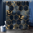 thumbnail image 3 of Navy Blue Marble Shower Curtain, Grid Honeycomb Irregular Plaid Geometric with Gold Leaf Bathroom Curtain for Modern Bathtub Decor Waterproof Fabric Machine Washable with 12 Hooks,36"x72", 3 of 6