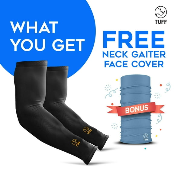 TUFF Arm Sleeves for Men Women -Tattoo Cover up Sleeves to Cover Arms, Sun Protection - Perfect for Cycling Golf Running Driving (Black)