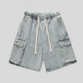 thumbnail image 2 of QHFBli Blue Denim Shorts Summer Casual Loose Straight Leg Unisex Baggy Jeans Shorts Jorts Grunge, 2 of 9