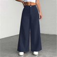 thumbnail image 3 of Women's corduroy trousers with pockets, high-waisted, wide-leg business formal trousers Navy Blue XXL, 3 of 4