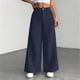 thumbnail image 3 of Women's corduroy trousers with pockets, high-waisted, wide-leg business formal trousers Navy Blue XXL, 3 of 4