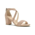 thumbnail image 1 of BLISSFUL STEP Women's Open Toe Cross Strap Mid Block Heel Sandals Nude 7, 1 of 7