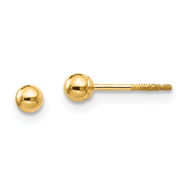 14k Yellow Gold 3mm Ball Screw Back Stud Earrings Button
