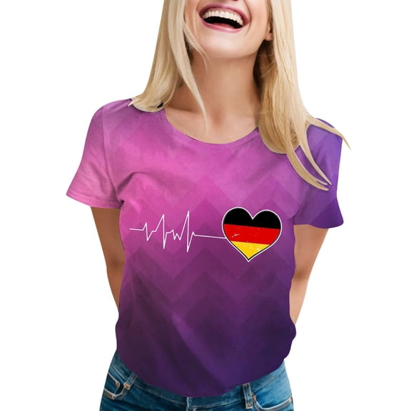 T Shirts For Women Womens Tops Summer Round Neck German Flag Printed Loose Casual Top