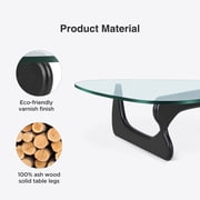 Raffle Pinker Triangle Glass Coffee Table End Table with Solid Black Base Tempered Glass Coffee Table for Living Room