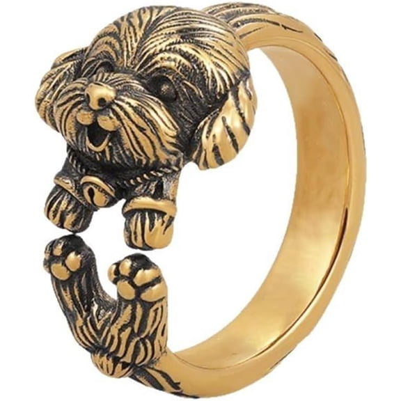 Cute Puppy Open Stacking Rings for Women Men Vintage Gold Adjustable Animal Pet Small Dog Style Wrap Finger Band Thumb Rings Unique Holiday Party Wedding Statement Jewelry for Niece Daughter