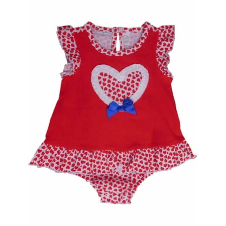Infant Girls Red Heart Print Romper Ruffled Bodysuit Baby Outfit