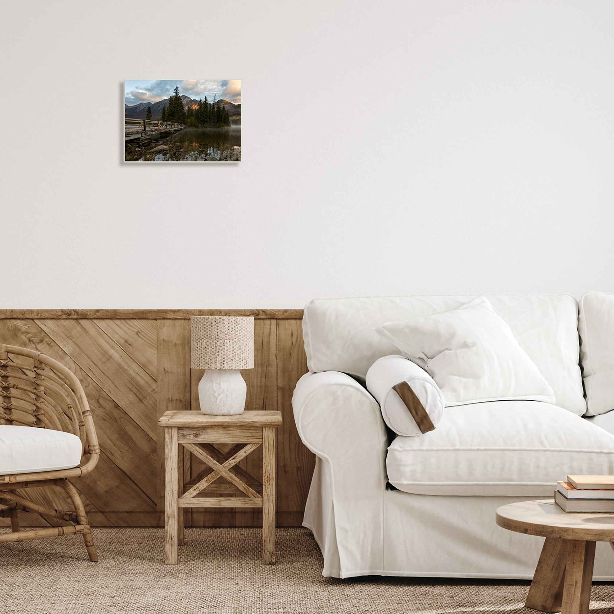 Stupell Industries Mountainside Lake Bridge Cloudy Photography Landscape Wood Wall Art, 15 x 10, Design by Daniel Sproul
