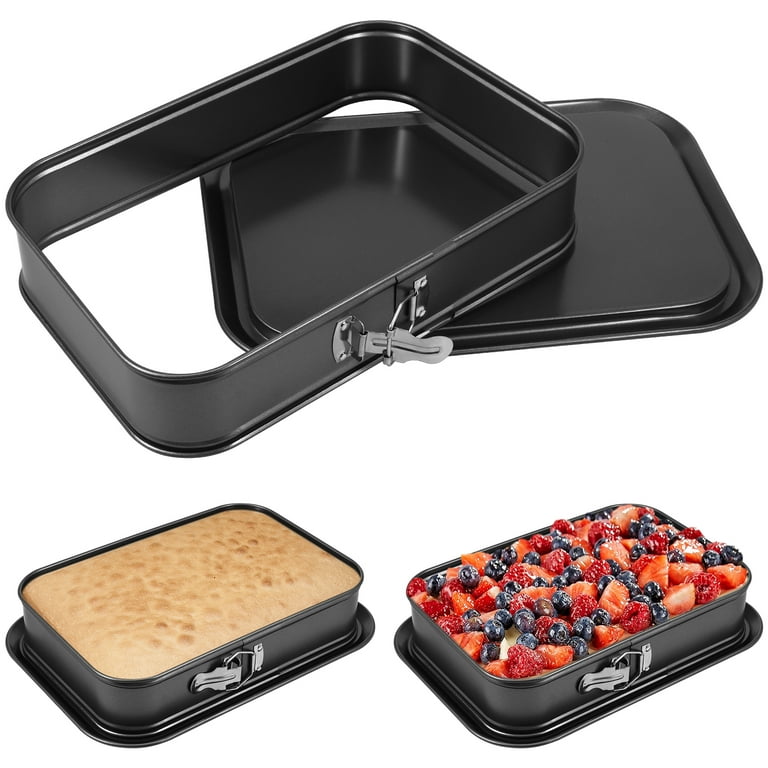 Jokapy Steel Rectangle Cake Pan Nonstick Springform Pan with Removable Bottom, 14 inch x 9.5 inch, Black