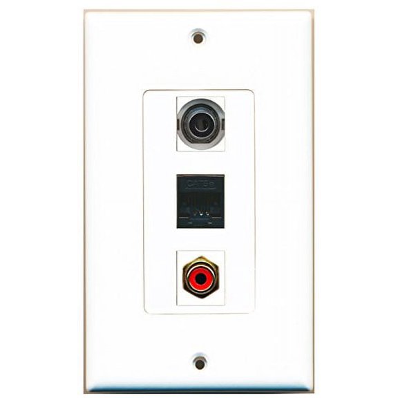 RiteAV - 1 Port RCA Red and 1 Port 3.5mm and 1 Port Cat5e Ethernet Black Wall Plate Decorative