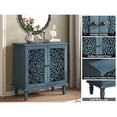 thumbnail image 6 of Antique Blue Sideboard with Intricate Hollow-Carved Floral Design, 2-Door Vintage Storage Cabinet with Adjustable Shelf and Solid Wood Legs, 6 of 10