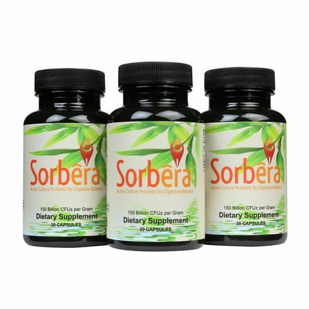 Sorbera Advanced Shelf Stable Probiotic + Prebiotic -150 Billion CFU/gram -2.25 Billion CFU (15mg)/serving - Recommended for Digestive Health for Adult Men & Women - 1 A Day - 30 Capsules - (3 Pack)