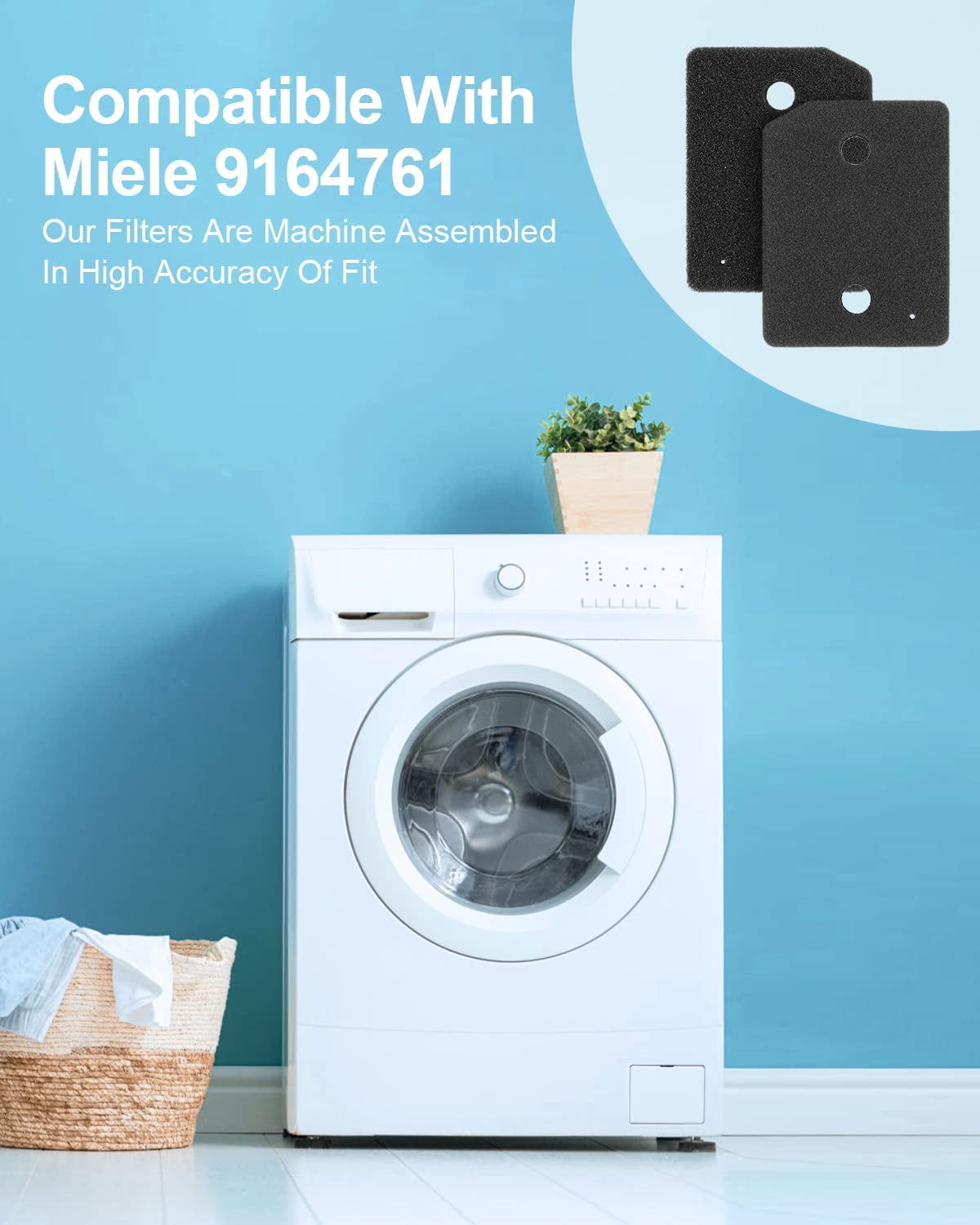 ABCISI 9164761 Foam Filter Replacement for All Miele T1 Heat Pump Tumble Dryers TMB540WP TKS850WP TKG840WP TKS650WP TKB150WP TKG450WP TCJ680WP TCE520WP Parts (2)
