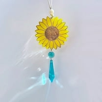 Sunflower Car Charm, Crystal Suncatcher, Rearview Mirror Hang, Auto Accessories, Cute Hippy Flower Decor For Women, New Car Gift For Her