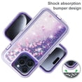 thumbnail image 6 of Compatible with iPhone 15 Pro Max 6.7 inch Phone Case Tempered Glass Screen Protector Bling Liquid Glitter Clear Hybrid Shockproof TPU Military Grade Protective Heavy Duty Cell Cover Women Purple, 6 of 6