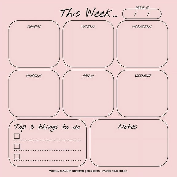 Weekly Planner Notepad: Pastel Pink Color, To Do List, Daily Agenda, Organizer, Desk Pad, 50 Sheets, (Paperback)