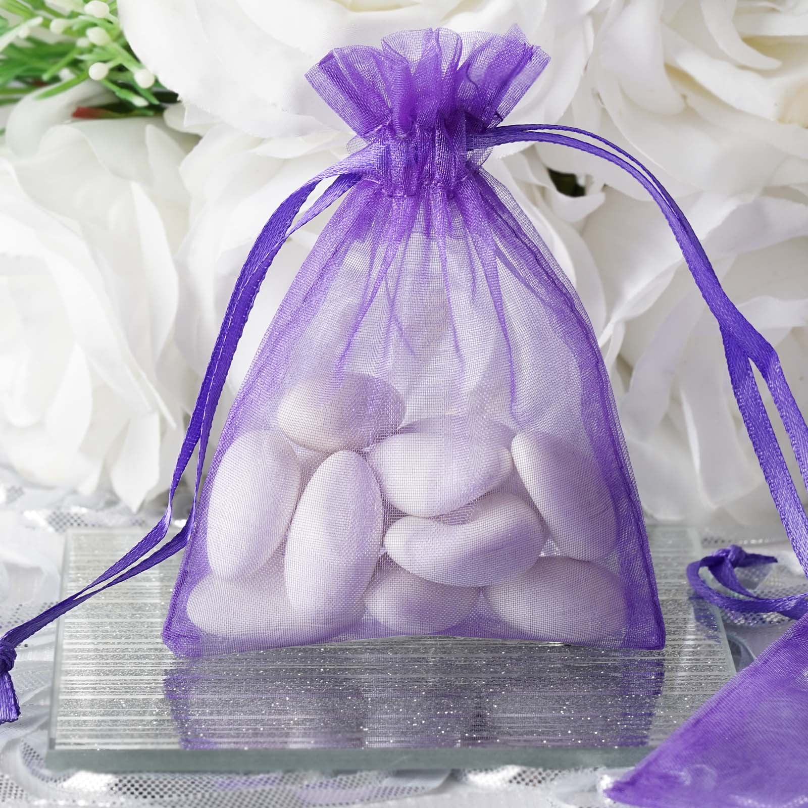 X12 SMALL ORGANZA GIFT BAGS CHRISTMAS WHITE PURPLE IVORY GOLD SILVER PINK GREEN 