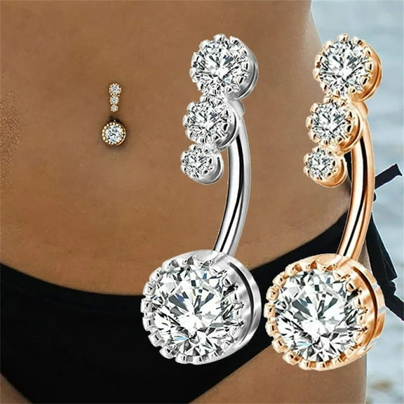 2PACK Crystal Belly Button Rings Navel Ring Zircon Drop Dangle Body Belly Piercing Jewelry for Women Beach Belly Navel Rings