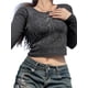 thumbnail image 2 of Txlixc Blusa de corte femenino, camisa de primavera y otoño de cuello redondo con patrón de flores de diamante de agua, negra, S / M / L Txlixc  moda, 2 of 9