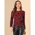 thumbnail image 3 of Blusa de manga abullonada larga de terciopelo con estampado de puntos para mujer rojo L, 3 of 6