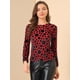 thumbnail image 3 of Blusa de manga abullonada larga de terciopelo con estampado de puntos para mujer rojo L, 3 of 6