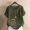 thumbnail image 1 of Xuyuer Women Crew Neck Short Sleeve Basic Tunic Tee Shirts Tops Blouse Tunic, Tee Shirts Tops Loose Fit, Linen Blouse for Women Comfy Casual Regular Linen T-shirt Blouse, 1 of 5
