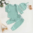 thumbnail image 2 of Ymyiu Baby Boy Romper 3pcs Infant Baby Boy Outfit Bodysuit Bodysuit Pants with Hat Fall Clothes 12 18 Months(Green, 12-18 Months), 2 of 5