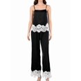 thumbnail image 3 of Women 2 Piece Lace Trim Top and Wide Leg Pants Set Casual Summer Lounge Outfit Black S, 3 of 7