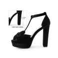 thumbnail image 2 of BLISSFUL STEP Bow Knot Heeled Platform Chunky Heel Sandals for Women Black (Size 6), 2 of 7