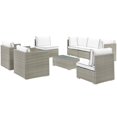 thumbnail image 4 of Modern Contemporary Urban Outdoor Patio Balcony Garden Furniture Lounge Sectional Sofa and Table Set, Sunbrella Rattan Wicker, White Light Gray, 4 of 8