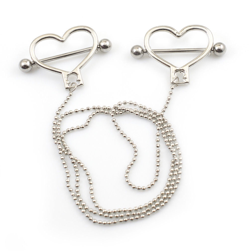 Nipple Barbell Chain with 18" Ball Chain Made of Surgical Steel 14g