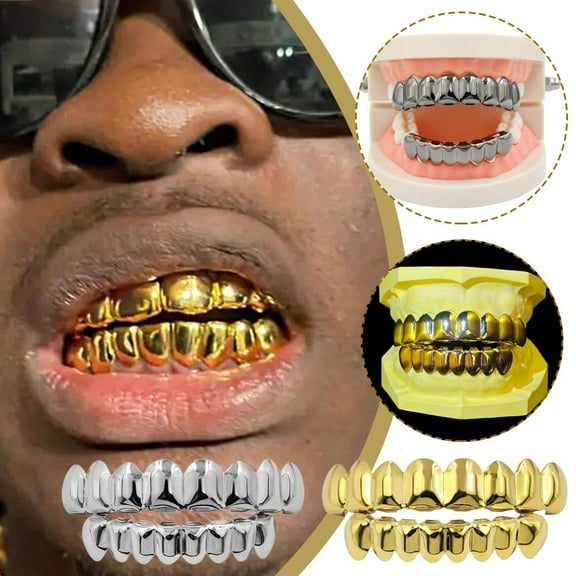FurNest Classic Fashion 6/6 Teeth HipHop Denture Set Decor Braces Dental Grills f
