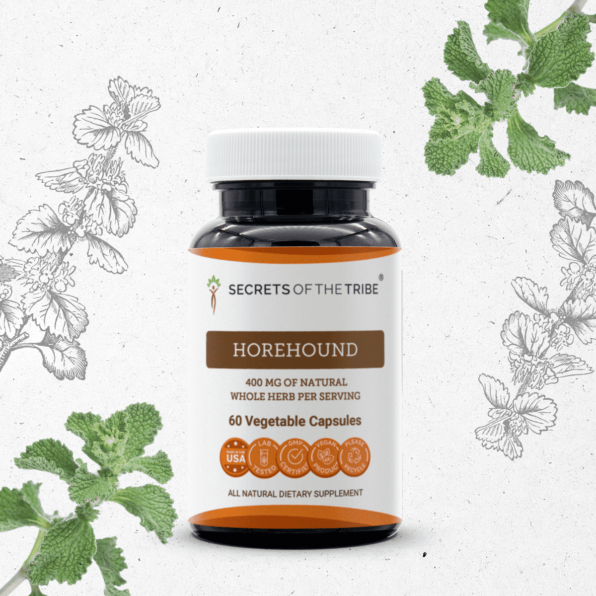 Secrets Of The Tribe Horehound Capsules Dietary Supplement, Natural Herbal Capsules for Respiratory Health Support, Horehound (Marrubium vulgare) Dried Herb, 60 Capsules