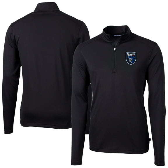 Men's-Cutter & Buck  Black San Jose Earthquakes Virtue Eco Pique Recycled Quarter-Zip Top
