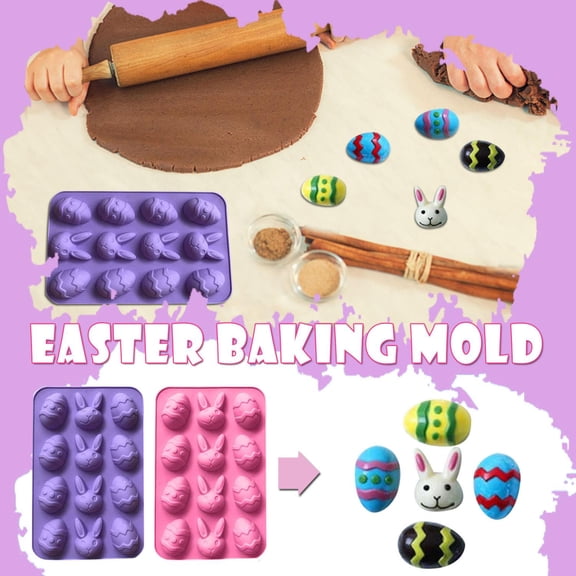 CoreLiving Silicone Baking Mold with Rabbit and Egg Designs for Easter Chocolate Candy and Handmade Soap Making, Food-Grade Flexible Molds for Spring DIY Crafts and Party Treats