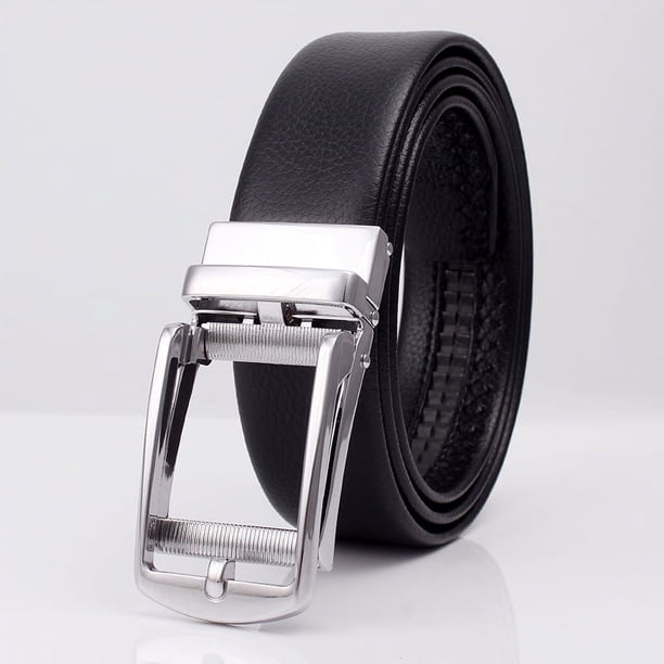 Cinturón de hombre de cuero con hebilla falsa, cinturón con hebilla automática, cinturón informal de negocios con clip, cinturón con puntos, opciones de longitud versátiles