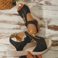 thumbnail image 5 of Women Shoes Wide Width Sandals for Women Faux Leather Peep Toe Platform Wedge Sandals Front Zipper Adjustable Hook Loop Back Strap Comfort Trendy Summer Casual Dress Sandals for Women Large Size, 5 of 10