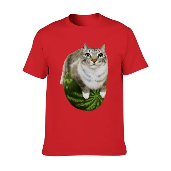 Cute Cat & Watermelon Print T-shirt Playful Summer Style