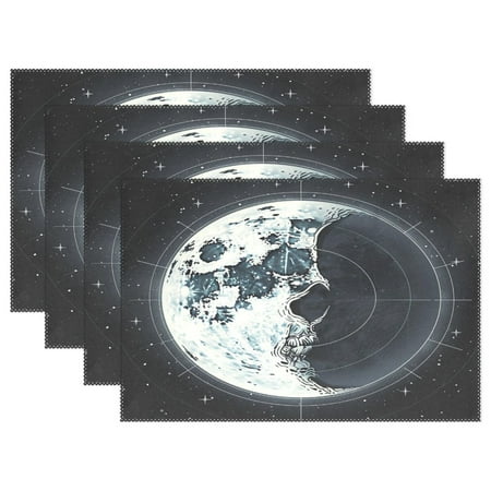 

Ryvnso Placemats Set of 4 Fantastic Moon in Form Of Skull Dining Mats Heat-Resistant Non-Slip Washable Table Mat