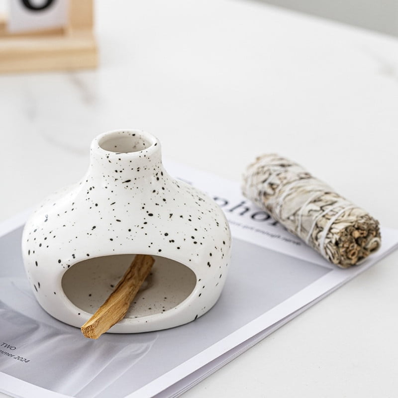Speckled White Glaze Palo Santo Holder - Ceramic Incense Burner with Ash Catcher, Wabi-Sabi Style Palo Santo Holder Stick Holder for Smudging, Meditation, Yoga & Scandinavian Home Decor