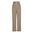 thumbnail image 5 of Inleife Women's Casual Pants Fashion Solid Color Drawstring Elastic High Waist Texture Straight Barrel Pants, 5 of 6