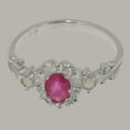 thumbnail image 5 of LBG British Made 14k White Gold Natural Ruby & Opal Womens Anniversary Ring - 33 size options - Size 7.5, 5 of 7