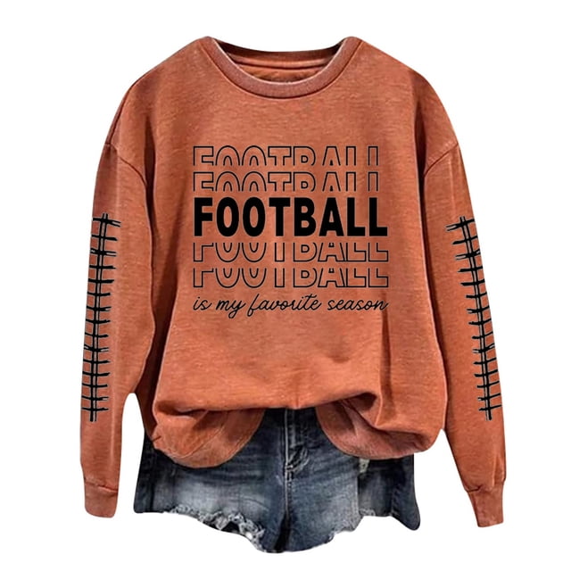 WEAIXIMIUNG Chandails d'Automne pour Femmes Grande Taille Femmes Décontracté Manches Longues Léger Col Rond Chandails Graphique de Football Imprimé Chandail Chandails Blouse Haut